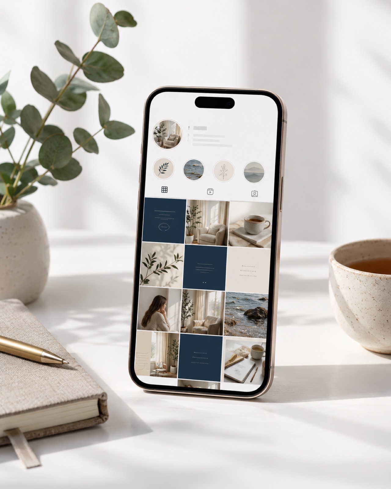 Celular mostrando um perfil de Instagram organizado de uma terapeuta